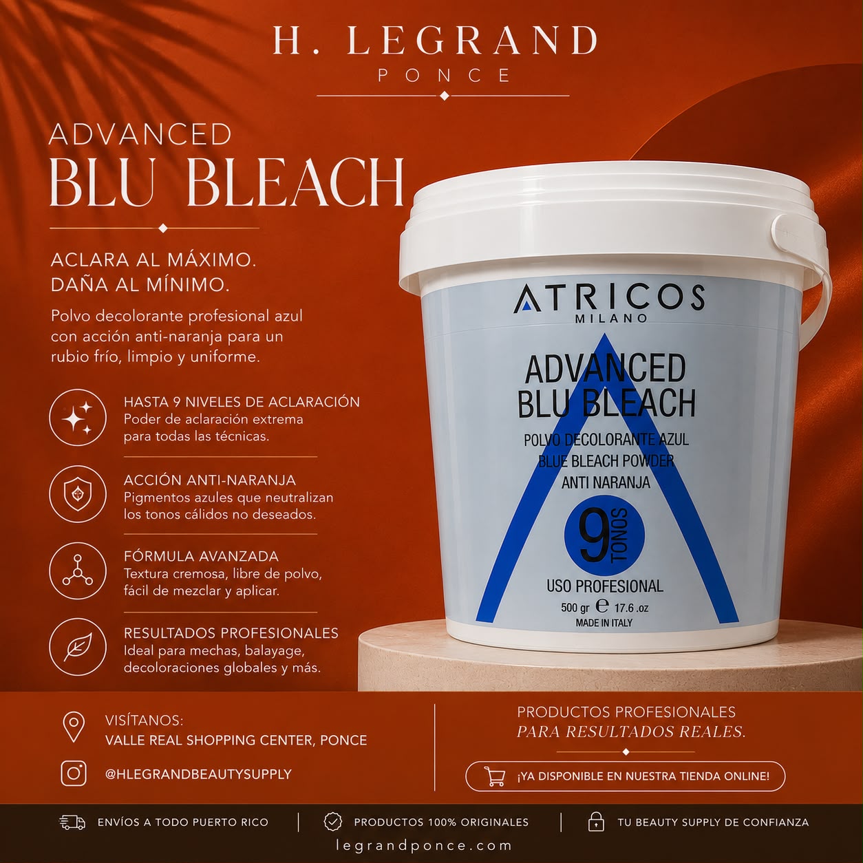 Atricos Milano Advanced Blu Bleach Powder Anti Orange 500g | Professional Hair Lightener
